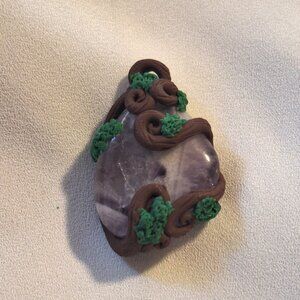 Artisan Handmade Chevron Amethyst Polymer Clay Branches Pendant
